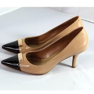 Coach Tan Bowery Black cap toe heels 6B classic career professional capsule